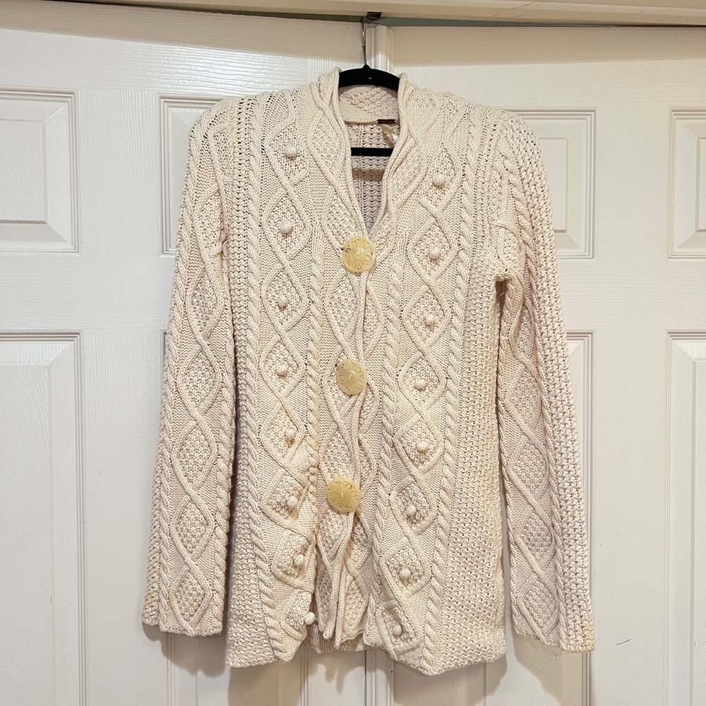 Free‎ People cream Cable knit chunky cardigan sweater boho hippie relaxed medium - Picture 2 of 8